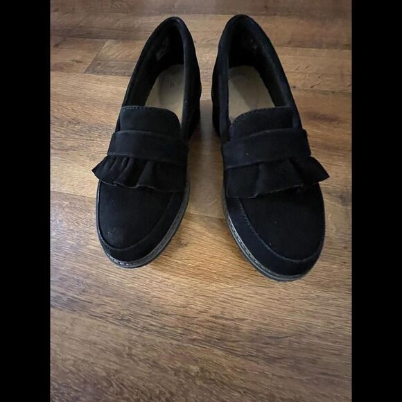 Clark's Women's Sharon Dasher Black Suede Slip-On Loafers Shoes Size Preowned‎ 8 - Picture 1 of 4